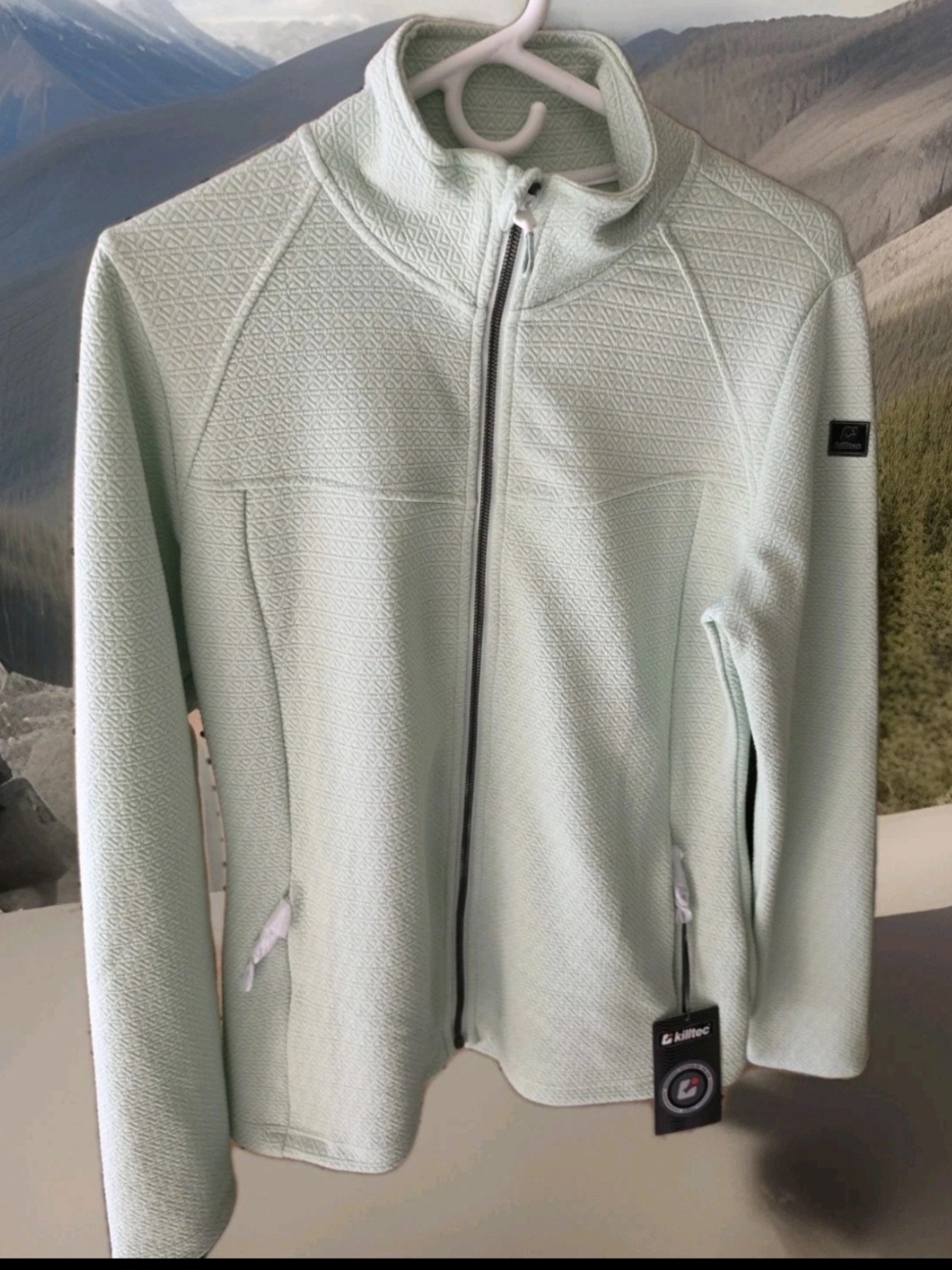 Killtec Womens Size 10 Ribbed Full-Zip Jacket Mint Green Mock Neck NWT